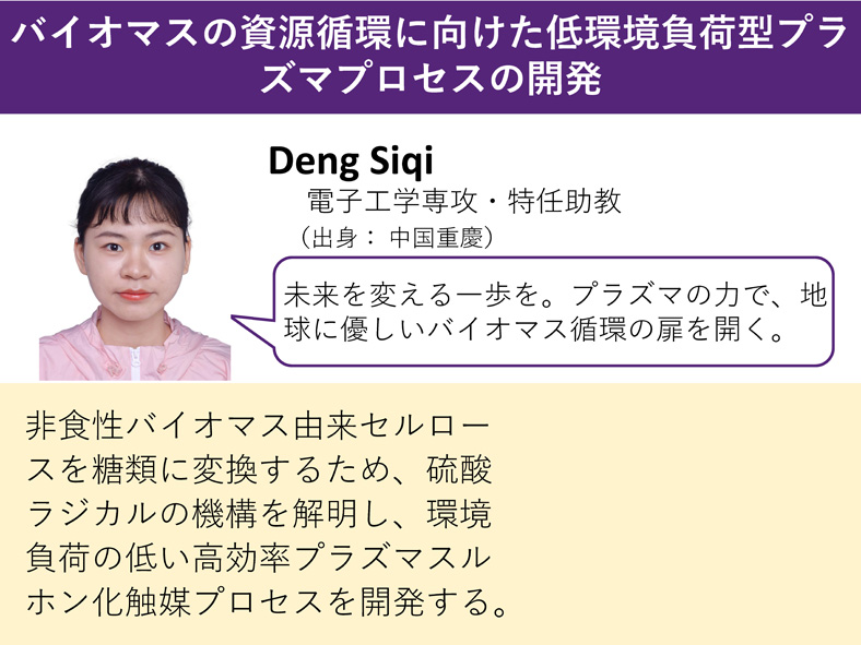 Deng Siqi バイオマスの資源循環に向けた低環境負荷型プラズマプロセスの開発